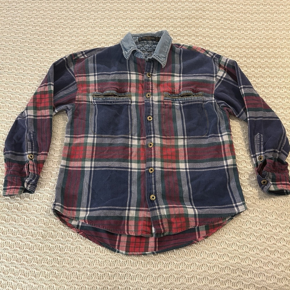 Rare Vintage Mens XL Fryday Club By NRK Gold Button‎ Flannel